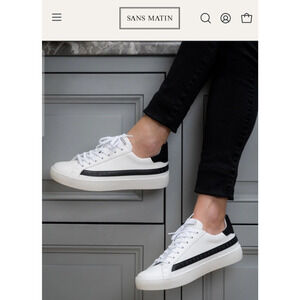 Sans Matin Olympus Low Top Sneakers/shoes White Leather & Black Leather size 39